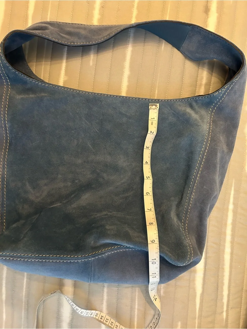 Michael Kors Blue Suede Leather Hobo Shoulder Bag Large Slouch Tote Purse